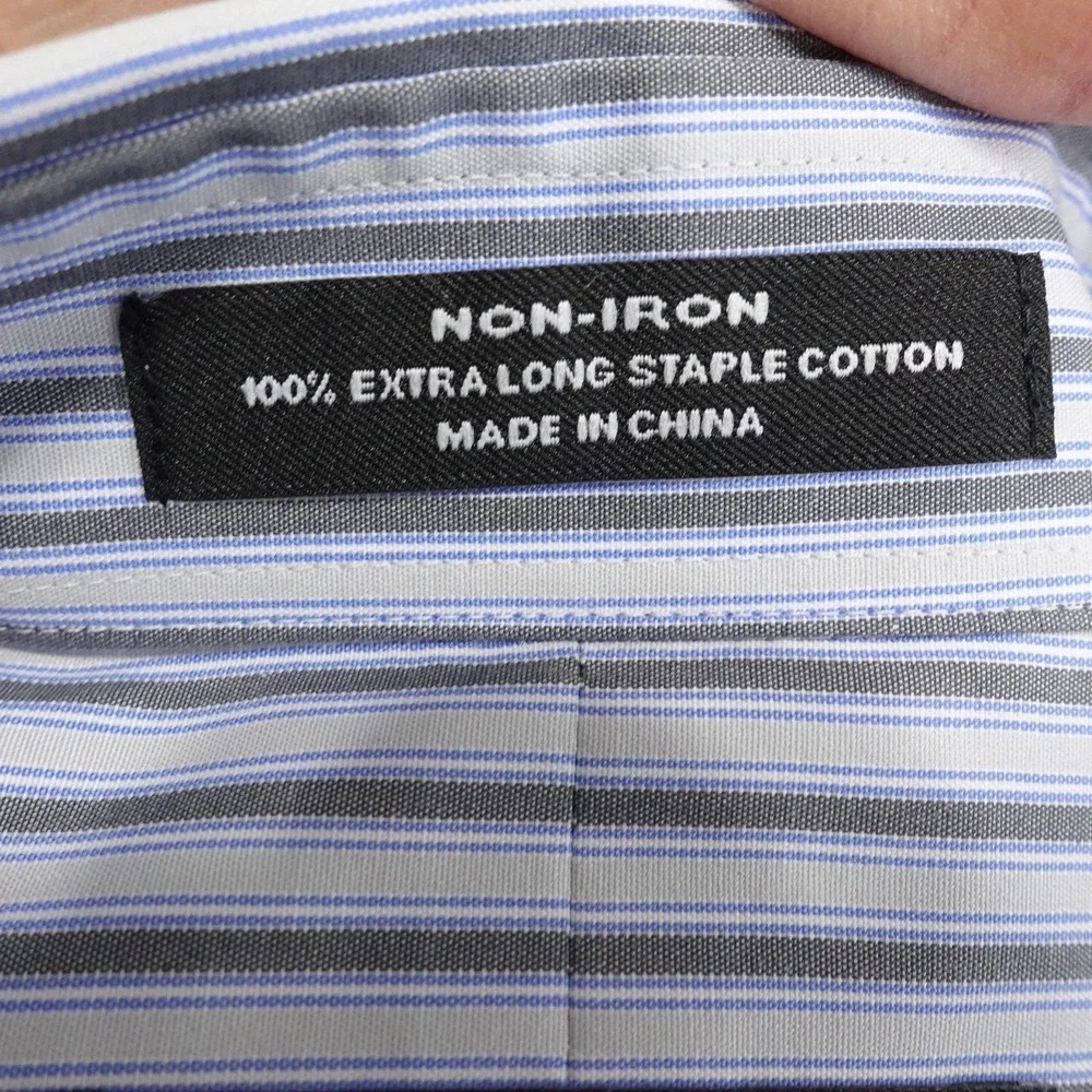 New! Kirkland Signature Dress Shirt Mens 15 32/33 Blue Stripe Non-Iron Cotton